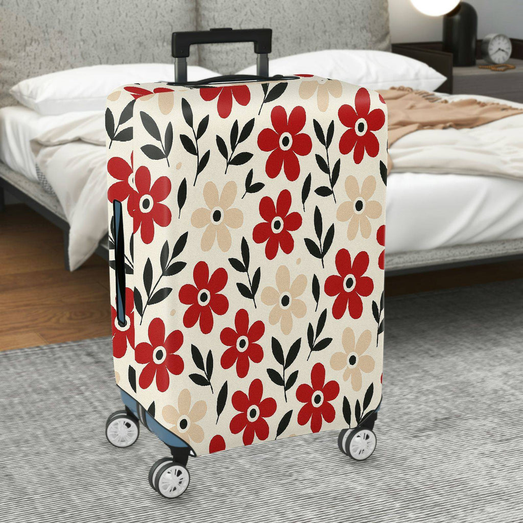 1-Piece Floral Plant Leaf Red Beige Black  Suitcase Luggage Cover, Stretch Protective Sleeve