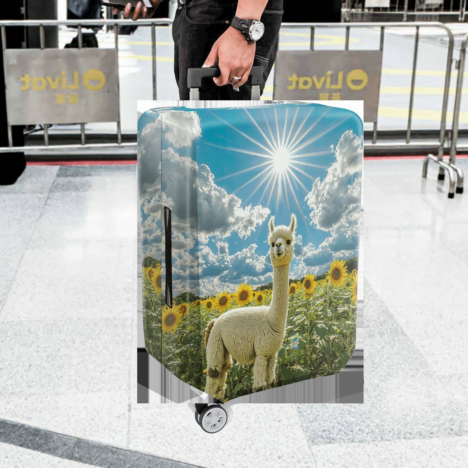 1-Piece Alpaca Sunflower Sky Cloud Nature  Suitcase Luggage Cover, Stretch Protective Sleeve