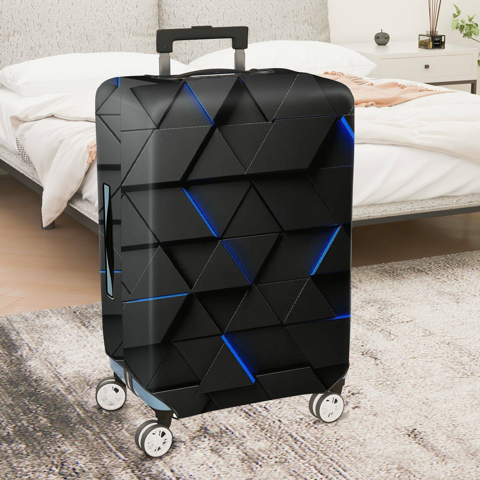 1-Piece Black Geometric Modern Stylish Abstract Artistic  Suitcase Luggage Cover, Stretch Protective Sleeve