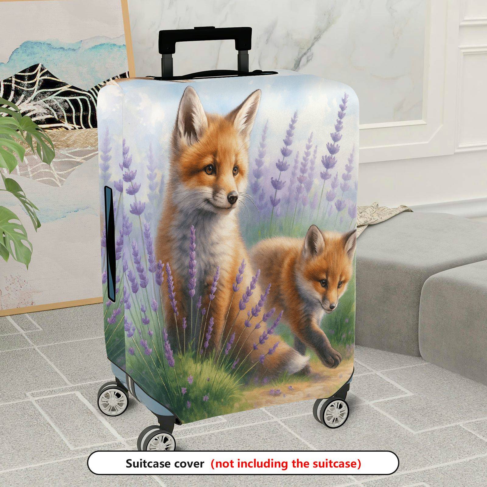 1-Piece Animals Lavender Nature Fox Scenic  Suitcase Luggage Cover, Stretch Protective Sleeve