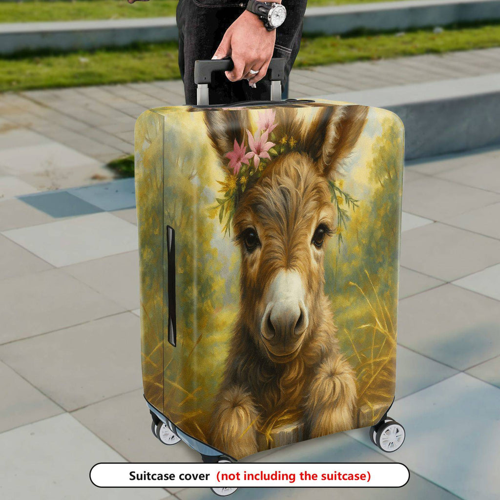 1-Piece Animal Floral Rustic Pastoral Donkey  Suitcase Luggage Cover, Stretch Protective Sleeve