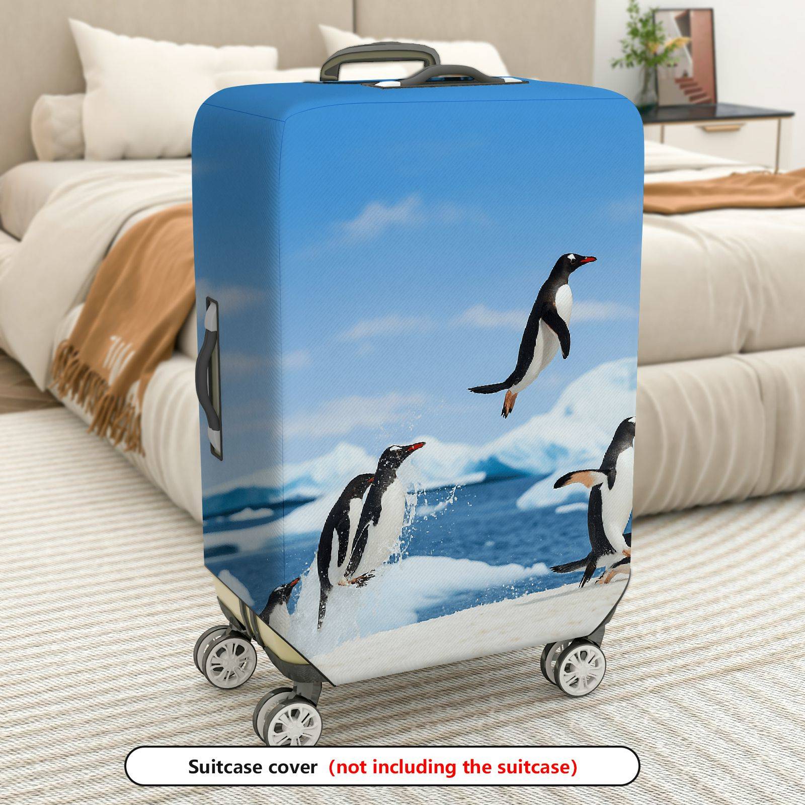 1-Piece Antarctic Penguin Ice Ocean Travel Adventure  Suitcase Luggage Cover, Stretch Protective Sleeve
