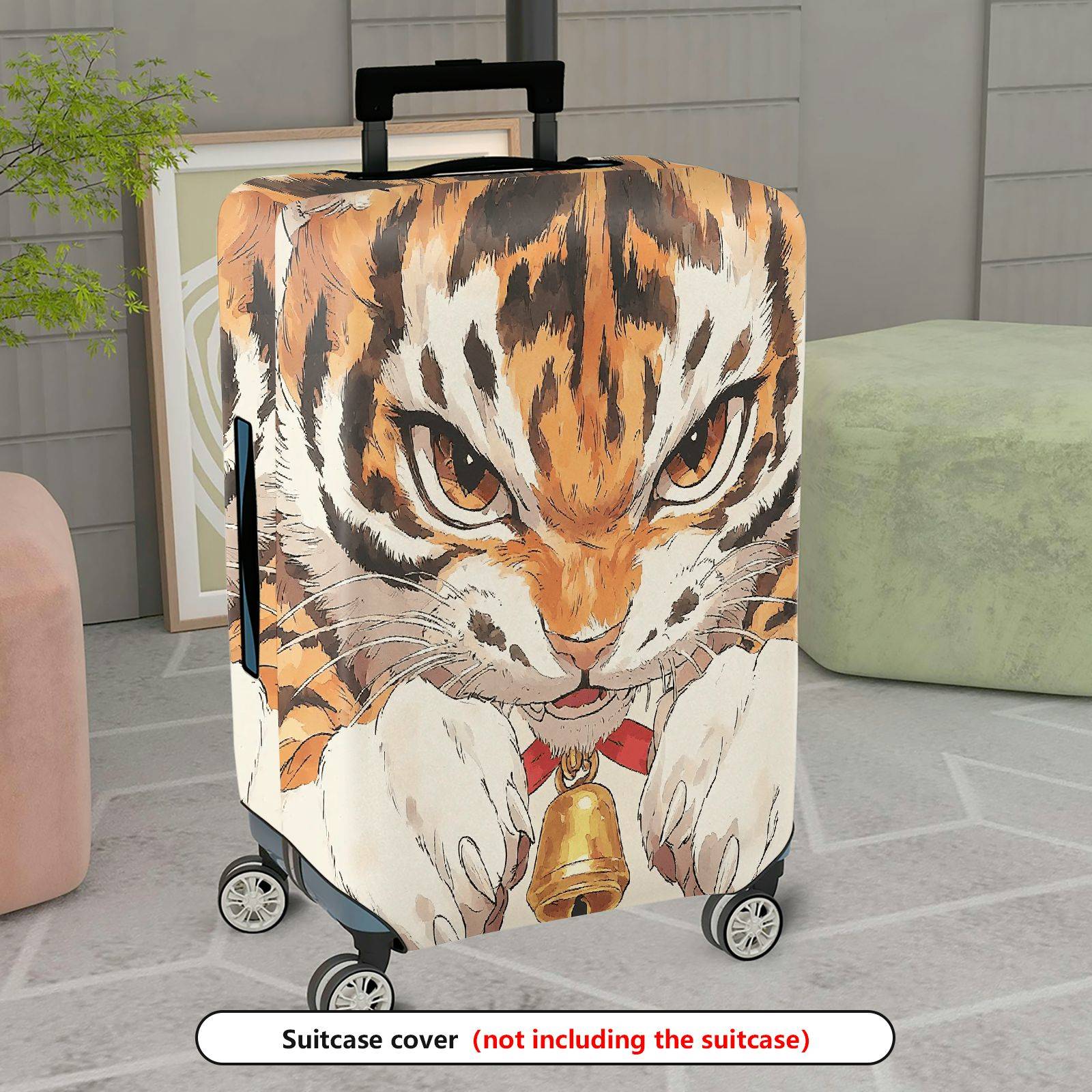 1-Piece Animal Tiger Pattern Protector Bells Ears Whiskers  Suitcase Luggage Cover, Stretch Protective Sleeve