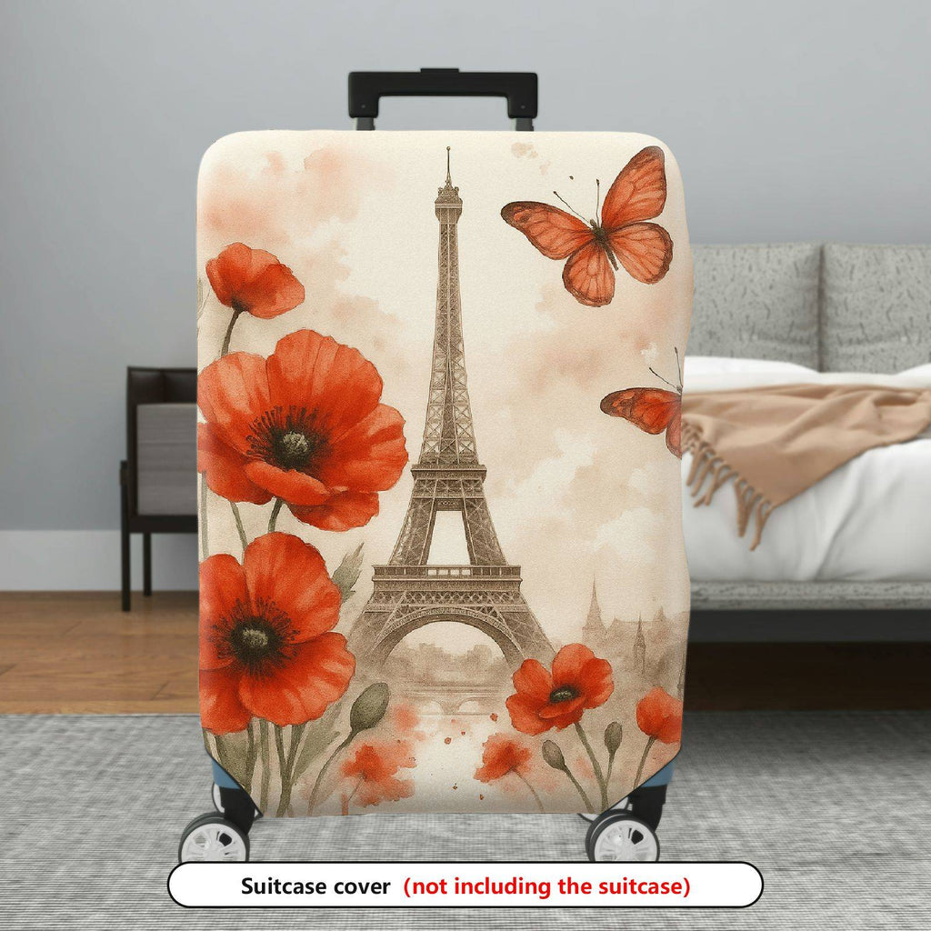 1-Piece Paris Flower Butterfly Eiffel Tower Artistic Romantic  Suitcase Luggage Cover, Stretch Protective Sleeve