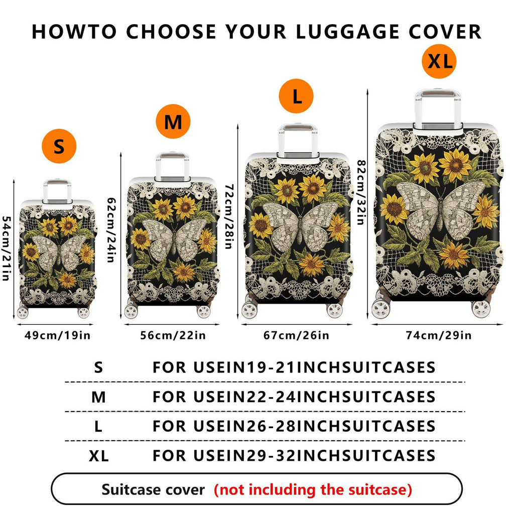 1-Piece Floral Butterfly Lace Sunflower Vintage Chic Elegant Artistic  Suitcase Luggage Cover, Stretch Protective Sleeve