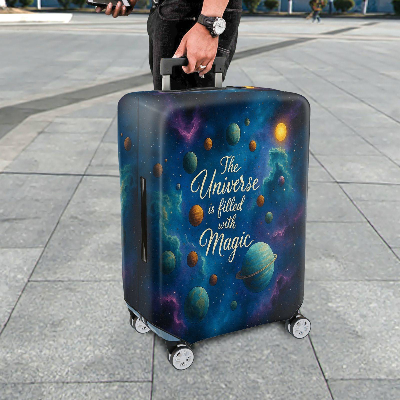 1-Piece Universe Galaxy Space Magic Cosmic Celestial  Suitcase Luggage Cover, Stretch Protective Sleeve