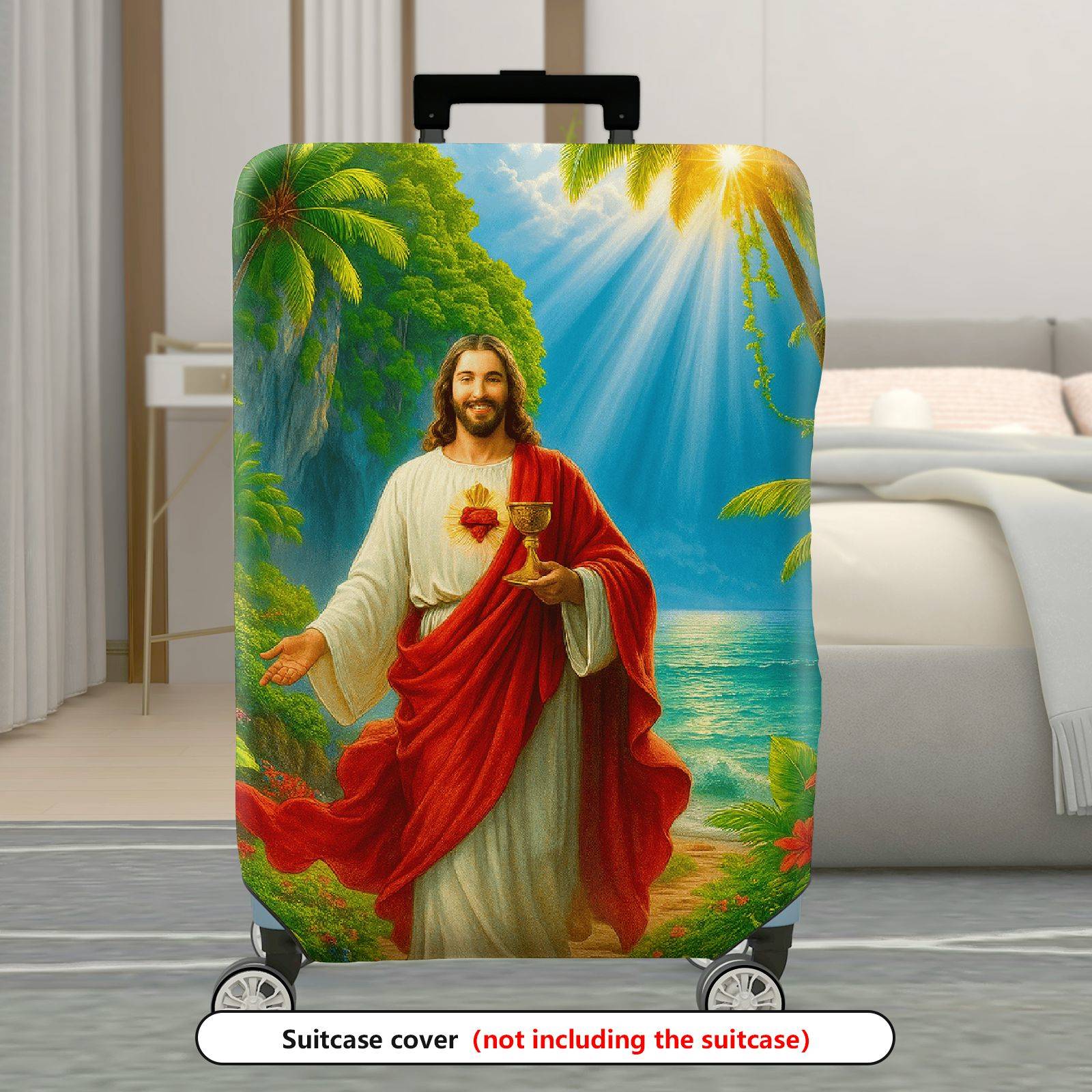 1-Piece Jesus Tropical Nature Spiritual Artistic Colorful  Suitcase Luggage Cover, Stretch Protective Sleeve