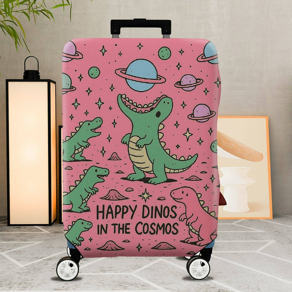 1-Piece Happy Dinosaur Cosmic Pink Fun  Space  Suitcase Luggage Cover, Stretch Protective Sleeve