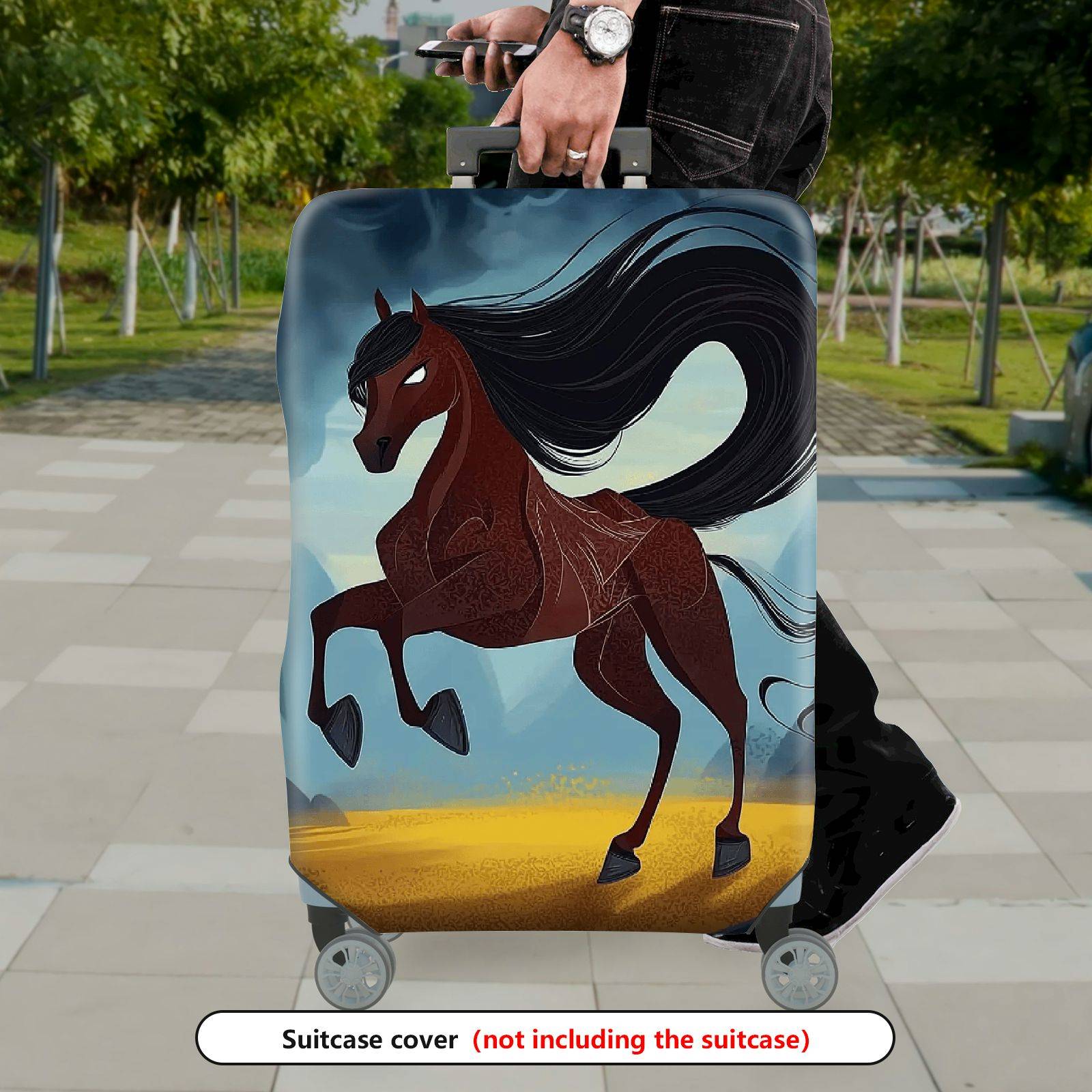 1-Piece Horse Mountains Artistic Nature Aesthetic Inspirational  Suitcase Luggage Cover, Stretch Protective Sleeve