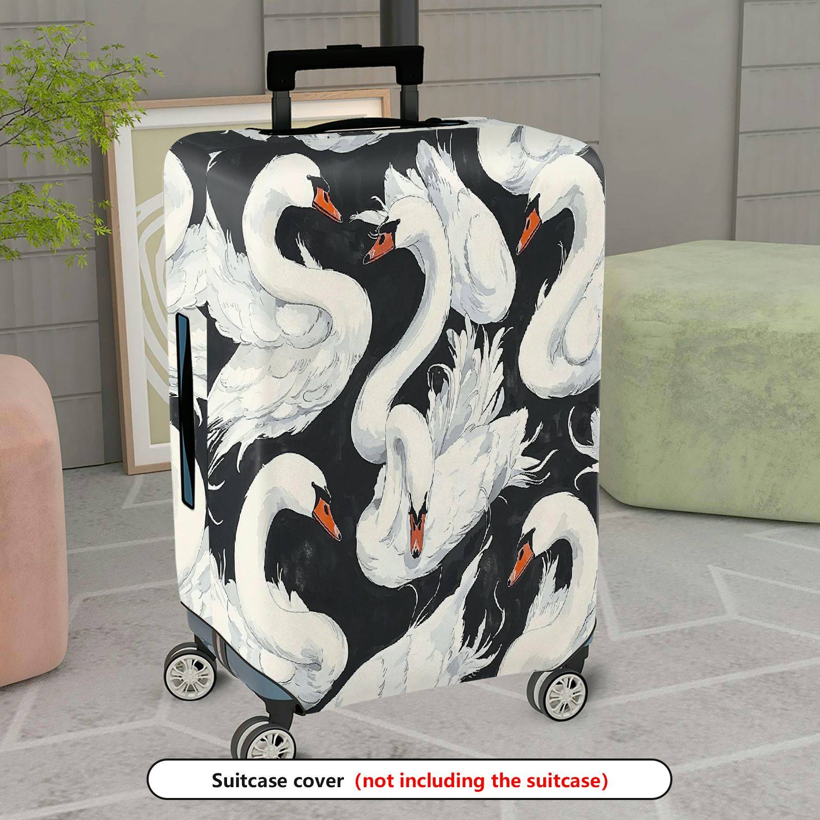 1-Piece Elegant Swan Pattern Artistic Black and White Bold Chic  Suitcase Luggage Cover, Stretch Protective Sleeve