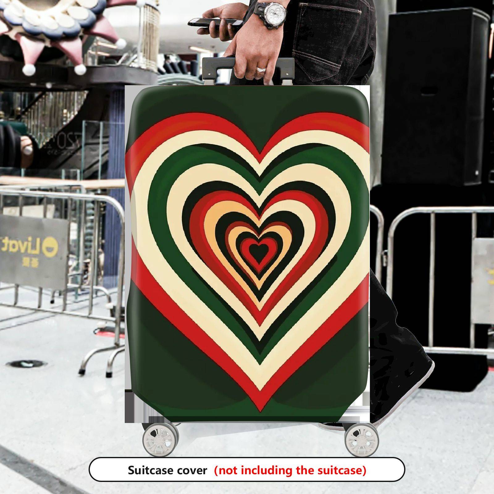 1-Piece Retro Heart Geometric Multicolor Funky Travel  Suitcase Luggage Cover, Stretch Protective Sleeve