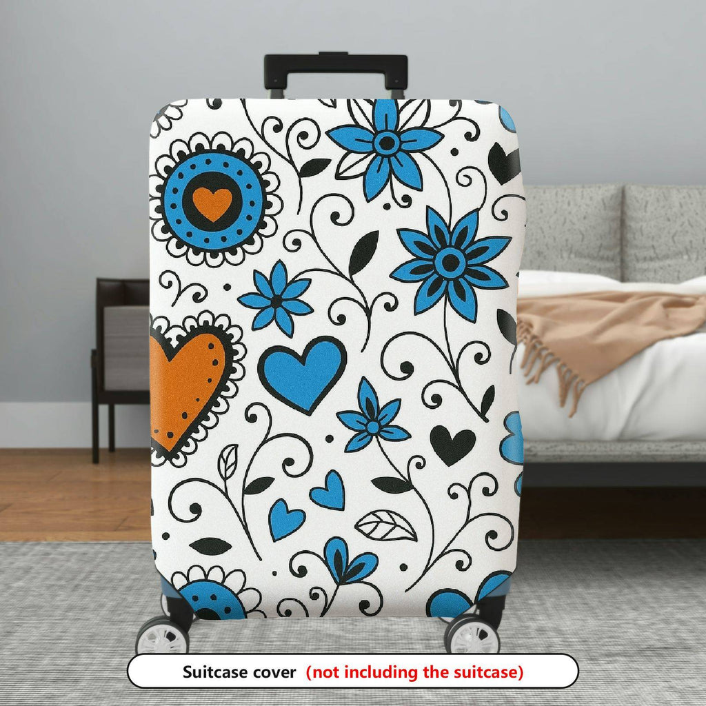 1-Piece Floral Heart Blue White Black Orange  Suitcase Luggage Cover, Stretch Protective Sleeve