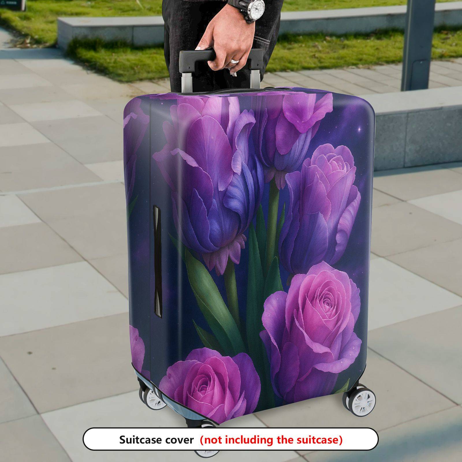 1-Piece Purple Floral Blooms Abstract Artistic Stylish  Suitcase Luggage Cover, Stretch Protective Sleeve