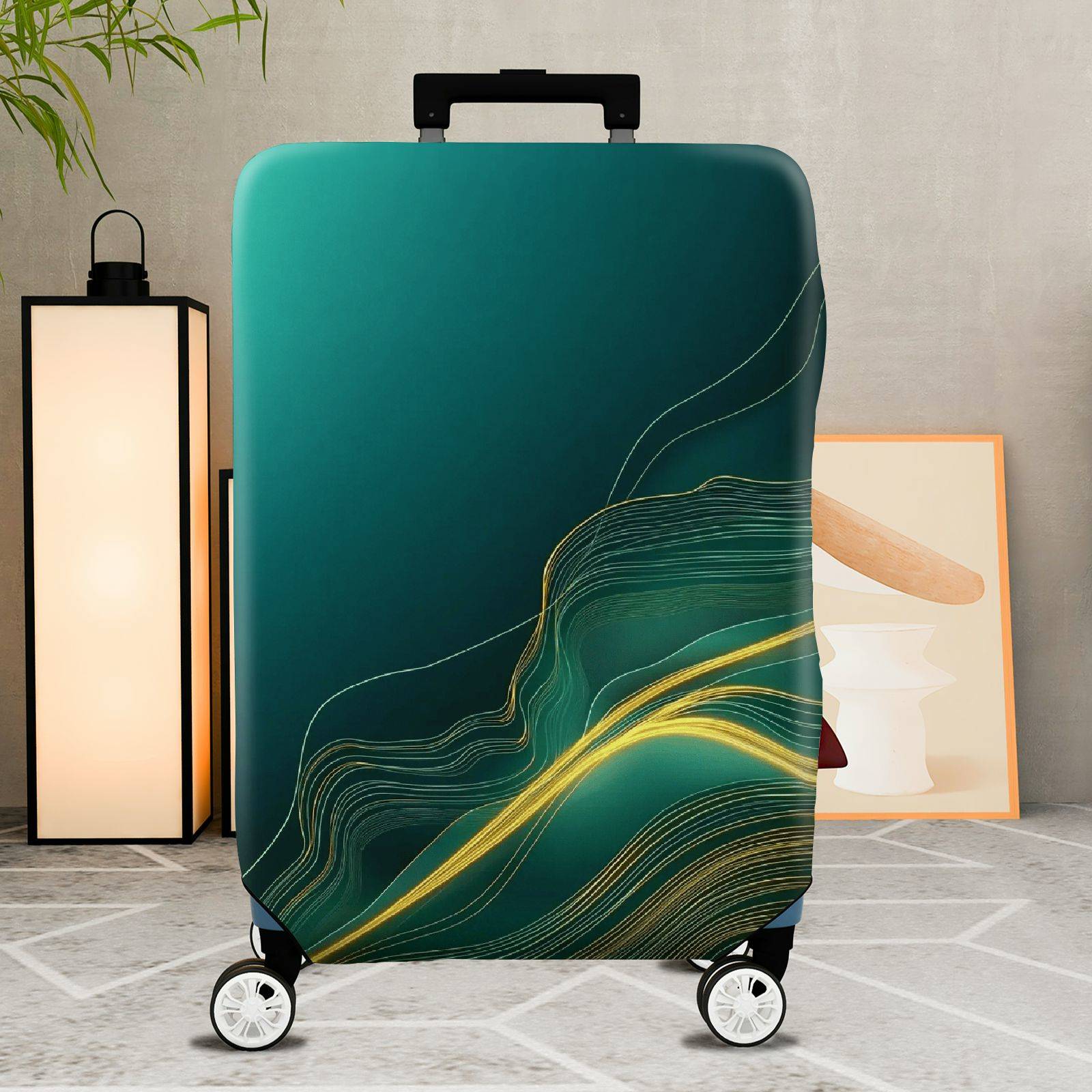 1-Piece Abstract Green Wave Flow Line Style Pattern  Suitcase Luggage Cover, Stretch Protective Sleeve