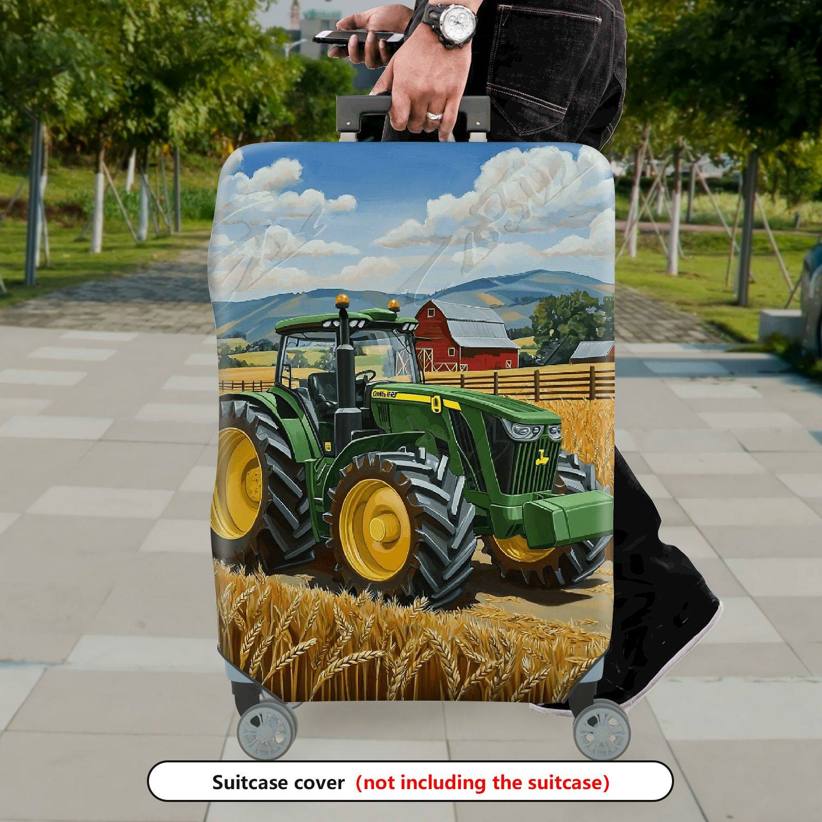 1-Piece Farm Tractor Countryside Barn Wheat Field Landscape  Suitcase Luggage Cover, Stretch Protective Sleeve