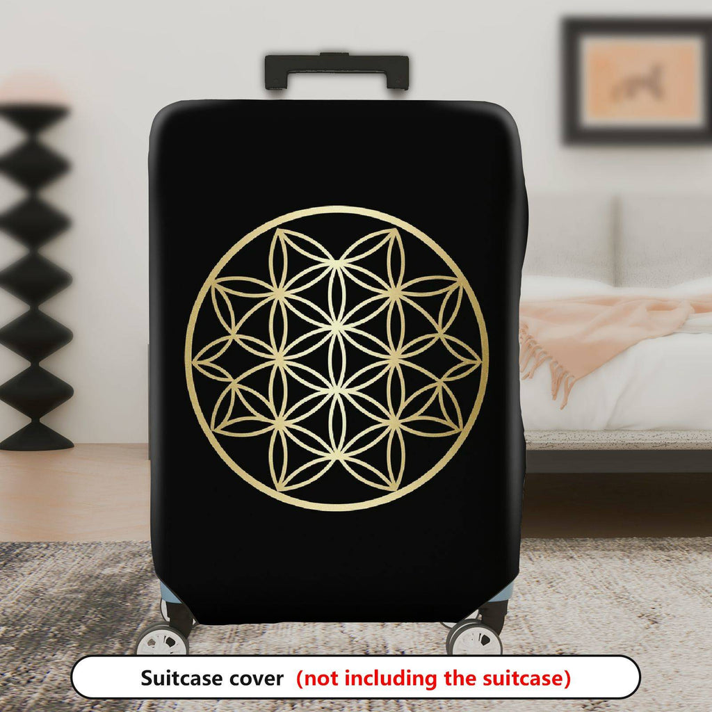 1-Piece Black Gold Geometric Flower Mandala  Suitcase Luggage Cover, Stretch Protective Sleeve