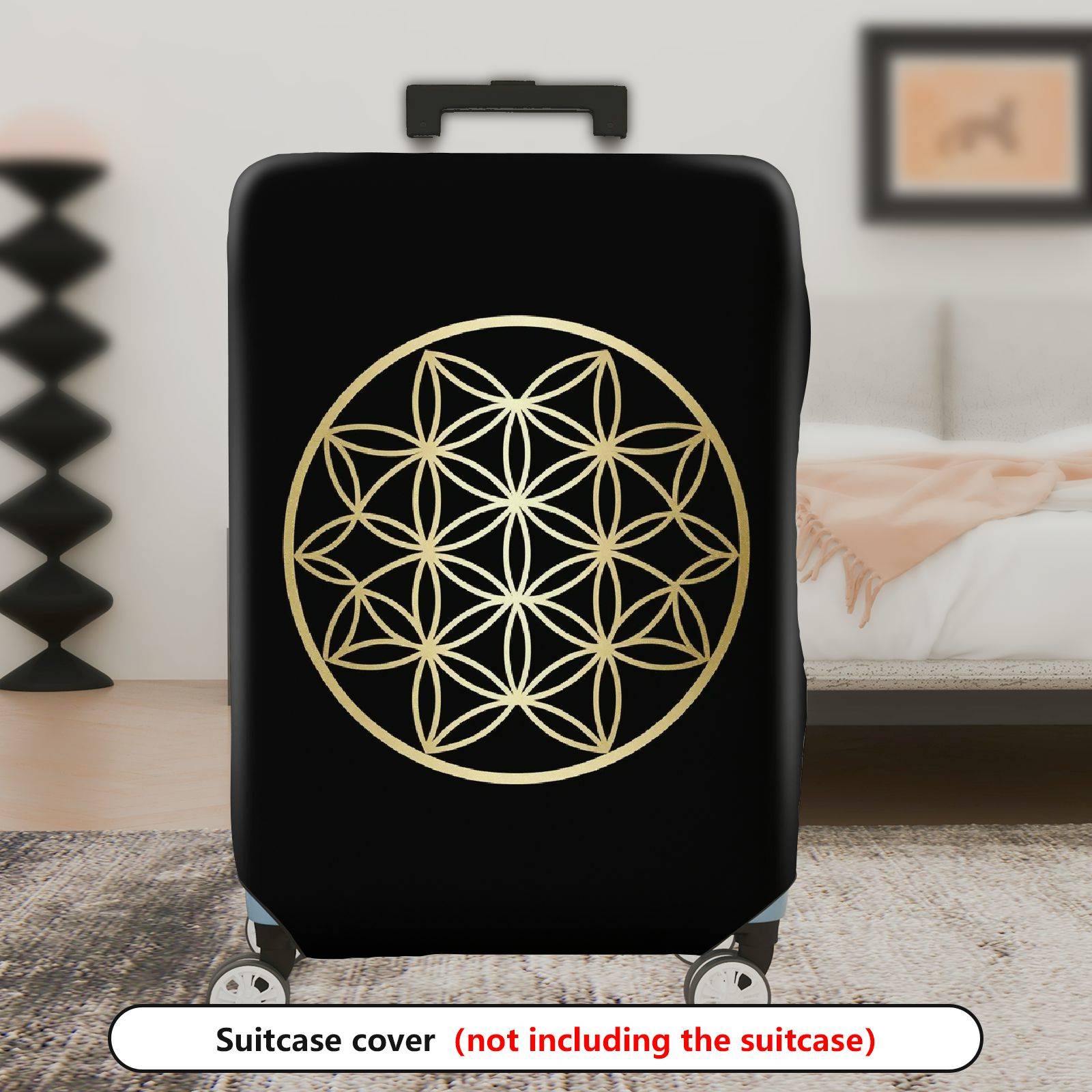 1-Piece Black Gold Geometric Flower Mandala  Suitcase Luggage Cover, Stretch Protective Sleeve