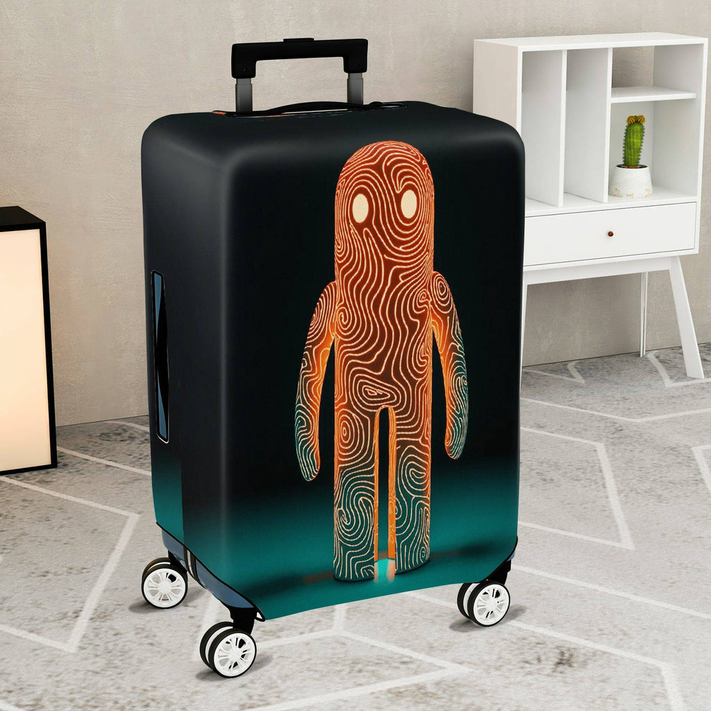 1-Piece Abstract Orange Line Art Figure Travel Business Graphic Mystical  Suitcase Luggage Cover, Stretch Protective Sleeve
