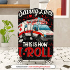 1-Piece Ambulance Saving Lives Heart EKG Emergency Red  Suitcase Luggage Cover, Stretch Protective Sleeve