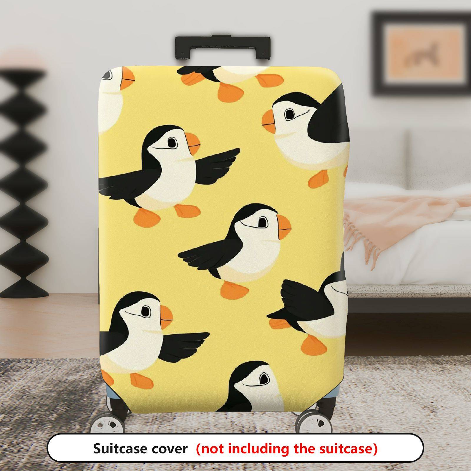 1-Piece Animal Puffin Yellow Vibrant Fun  Suitcase Luggage Cover, Stretch Protective Sleeve