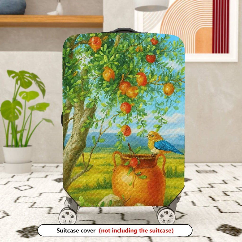 1-Piece Nature Landscape Bird Tree Fruit Pot  Suitcase Luggage Cover, Stretch Protective Sleeve