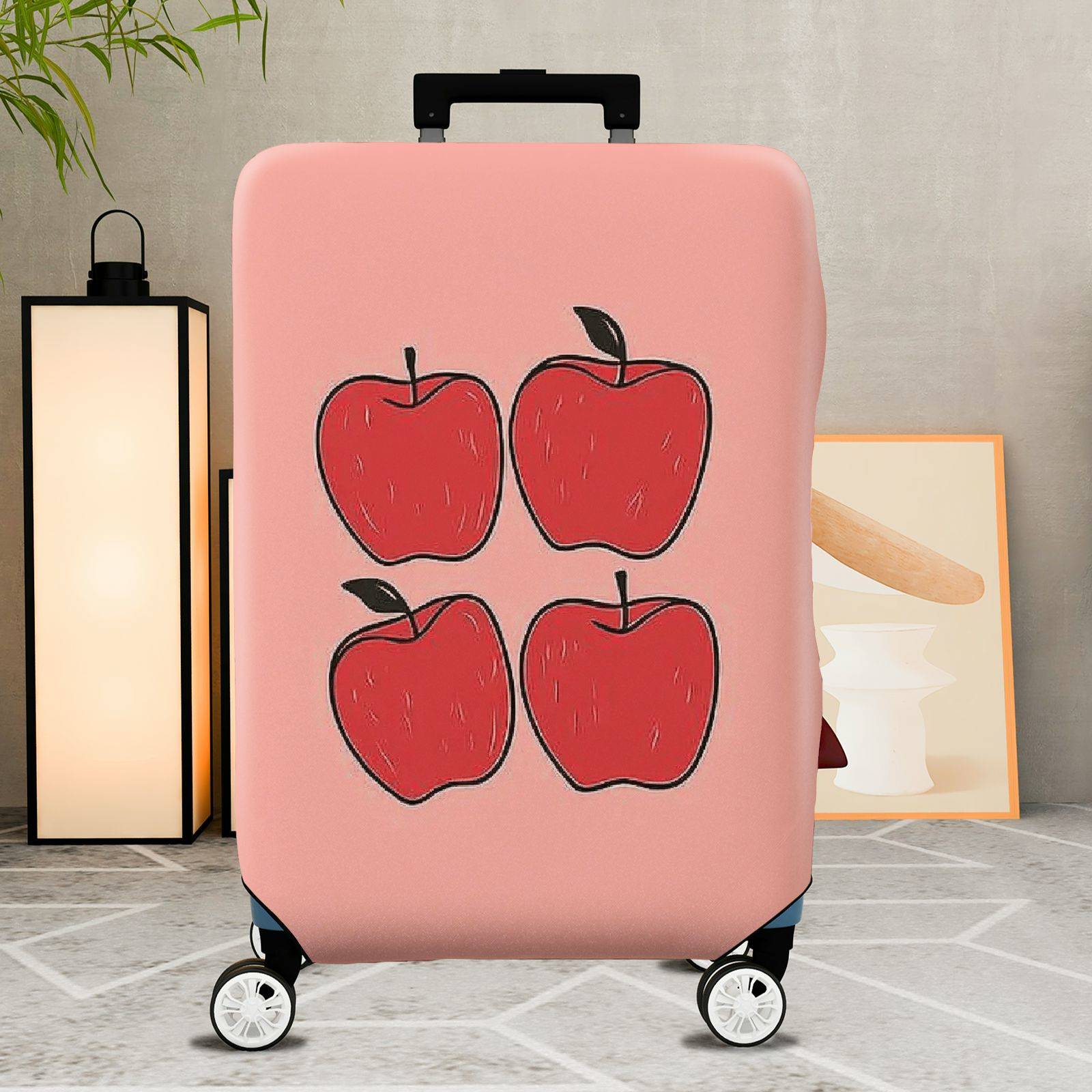 1-Piece Apple Fruit  Pink Stylish Chic Travel  Suitcase Luggage Cover, Stretch Protective Sleeve