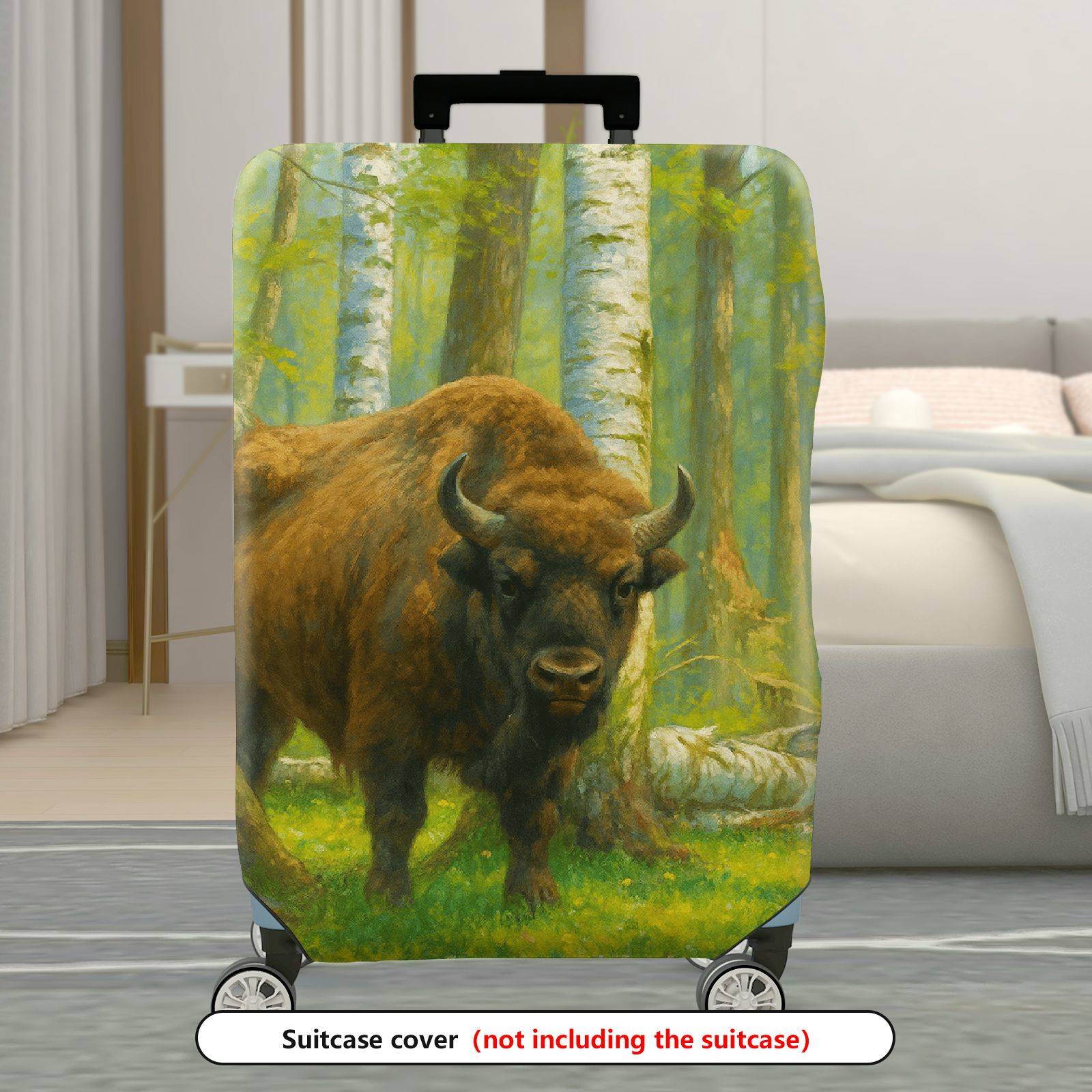 1-Piece Forest Bison Nature Wildlife Artistic Scenic  Suitcase Luggage Cover, Stretch Protective Sleeve