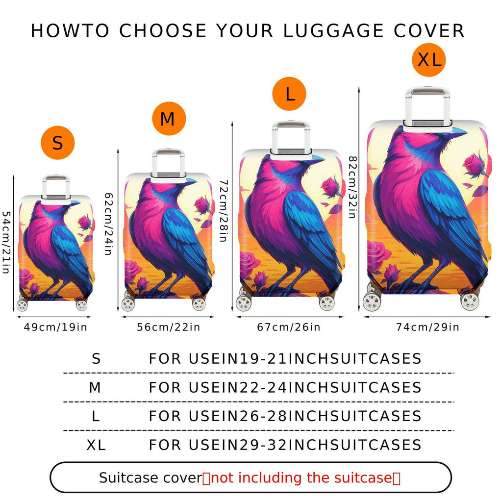 1-Piece Colorful Bird Rose Sunset Artistic Bright  Suitcase Luggage Cover, Stretch Protective Sleeve