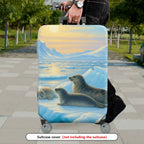 1-Piece Arctic Seal Pup Family Ice Ocean Sunrise  Suitcase Luggage Cover, Stretch Protective Sleeve