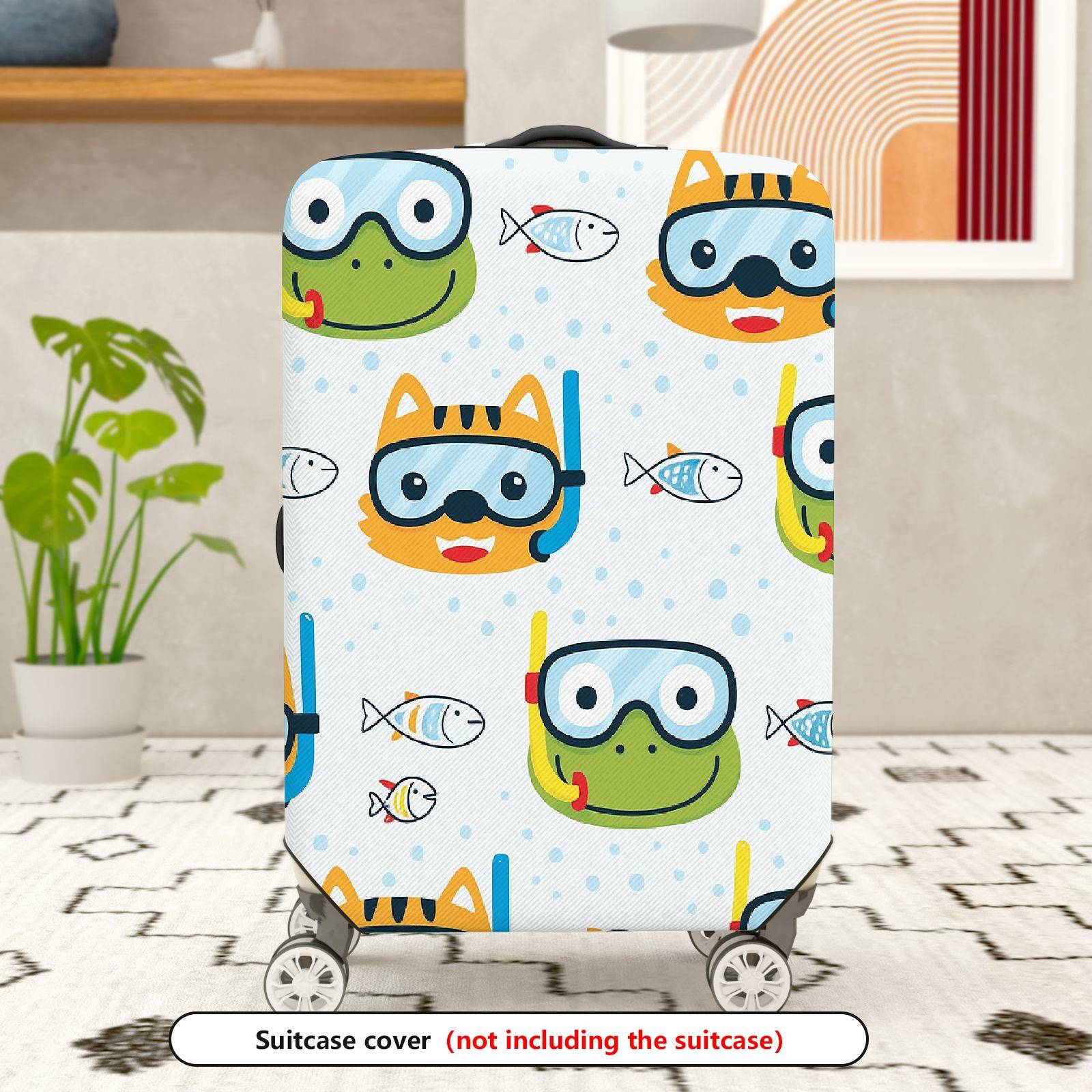 1-Piece Animal Fish Diving Water Fun Printed  Suitcase Luggage Cover, Stretch Protective Sleeve