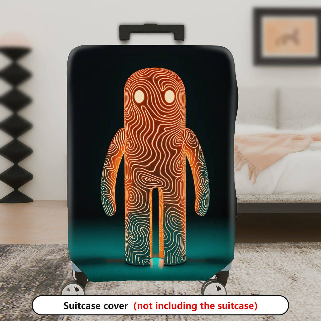 1-Piece Abstract Orange Line Art Figure Travel Business Graphic Mystical  Suitcase Luggage Cover, Stretch Protective Sleeve