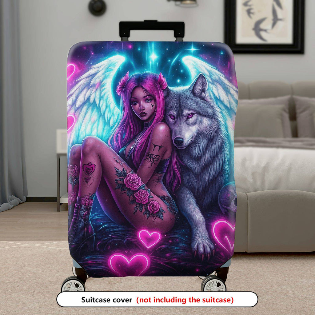 1-Piece Angel Fantasy Wolf Skull Rose Heart  Suitcase Luggage Cover, Stretch Protective Sleeve