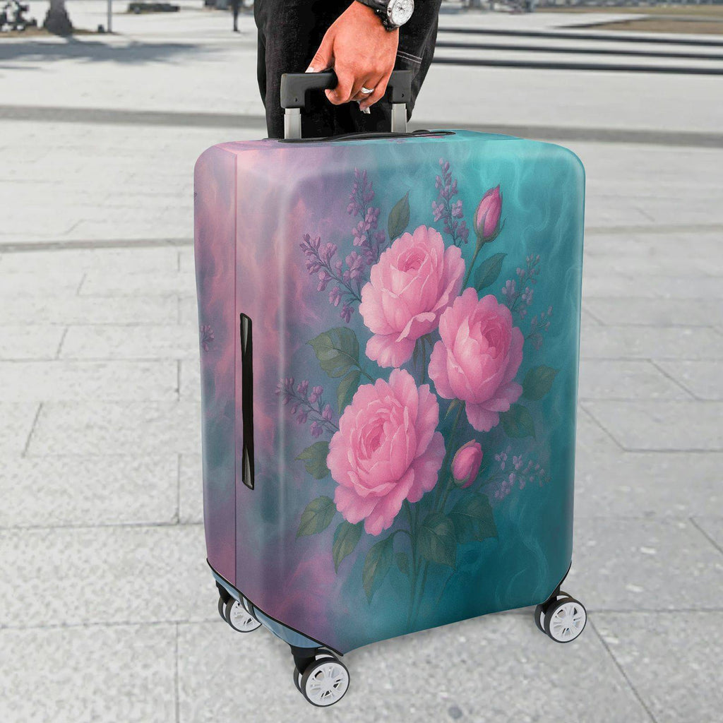 1-Piece Pink Floral Artistic Rose Vintage Romantic Elegant  Suitcase Luggage Cover, Stretch Protective Sleeve