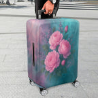 1-Piece Pink Floral Artistic Rose Vintage Romantic Elegant  Suitcase Luggage Cover, Stretch Protective Sleeve