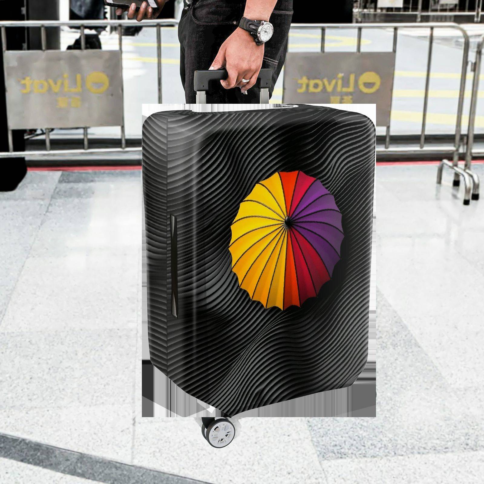 1-Piece Abstract Colorful Umbrella Black Swirl Artistic  Suitcase Luggage Cover, Stretch Protective Sleeve
