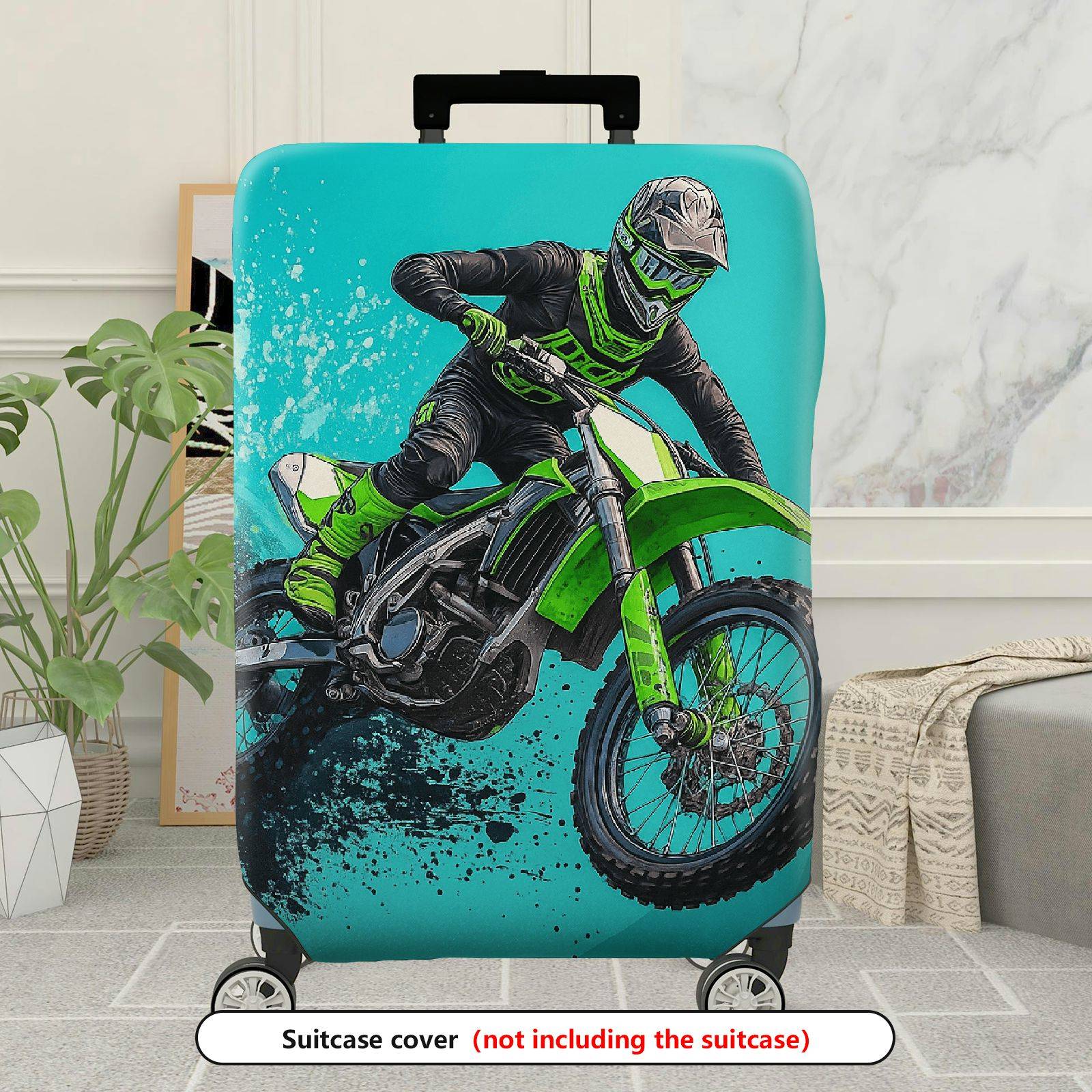 1-Piece Adventure Motorbike Rider Splash Thrill Action  Suitcase Luggage Cover, Stretch Protective Sleeve