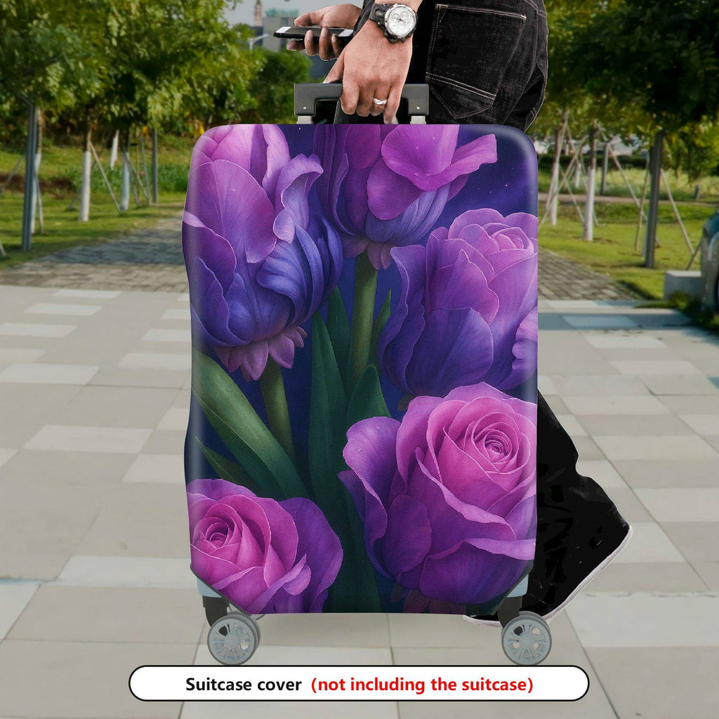 1-Piece Purple Floral Blooms Abstract Artistic Stylish  Suitcase Luggage Cover, Stretch Protective Sleeve