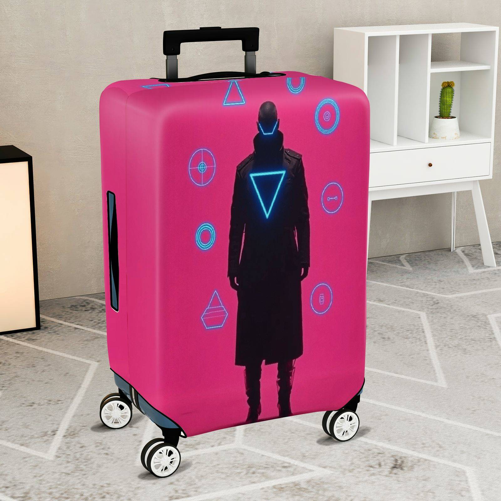 1-Piece Cyberpunk Futuristic Geometric Sci-Fi  Suitcase Luggage Cover, Stretch Protective Sleeve