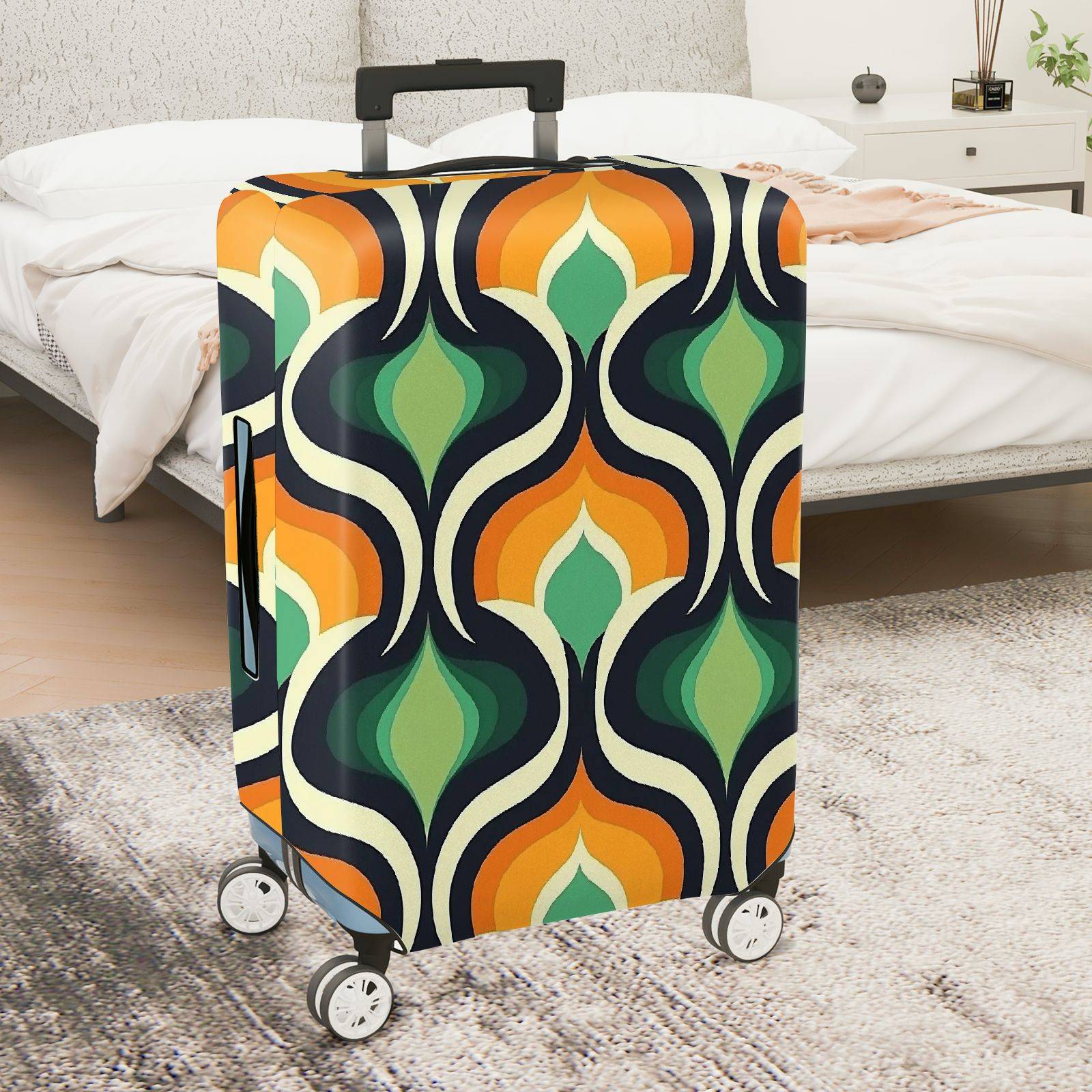 1-Piece Retro Geometric Colorful Vintage Abstract Pattern  Suitcase Luggage Cover, Stretch Protective Sleeve