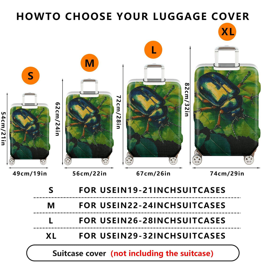 1-Piece Beetle Green Nature Leaf Insect Artistic  Suitcase Luggage Cover, Stretch Protective Sleeve