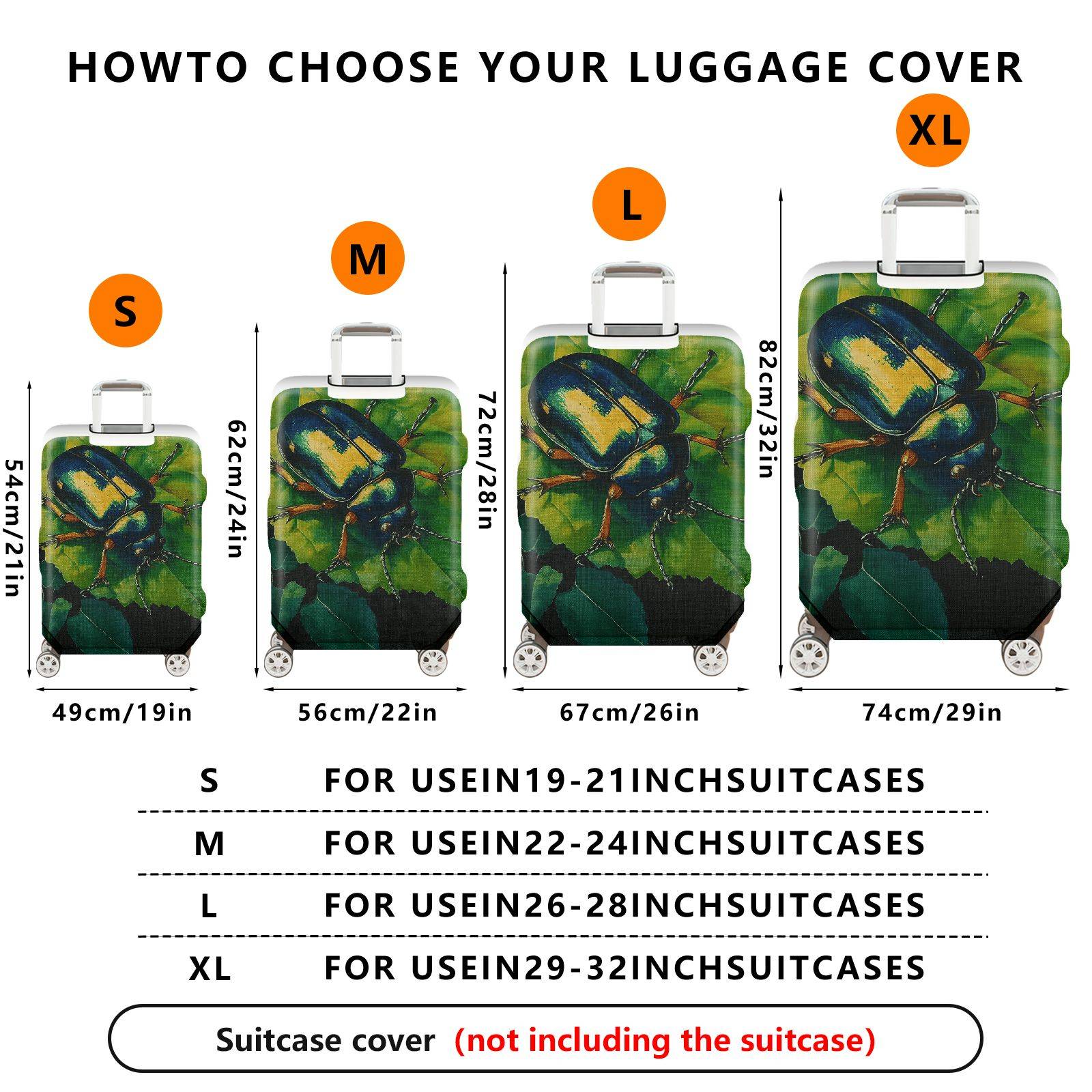1-Piece Beetle Green Nature Leaf Insect Artistic  Suitcase Luggage Cover, Stretch Protective Sleeve