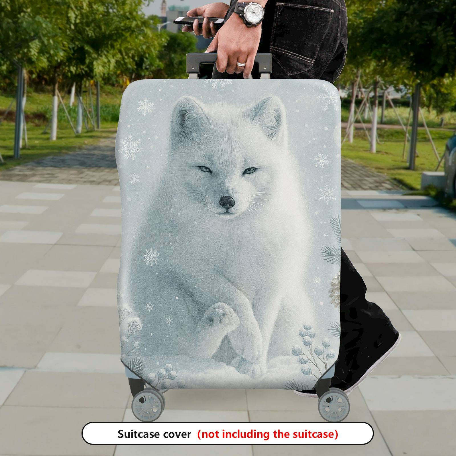 1-Piece Arctic Fox Snow Winter Nature Pine  Suitcase Luggage Cover, Stretch Protective Sleeve