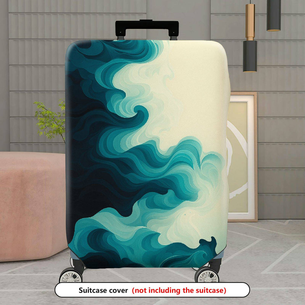 1-Piece Abstract Ocean Waves Artistic Blue Swirl Gradient  Suitcase Luggage Cover, Stretch Protective Sleeve
