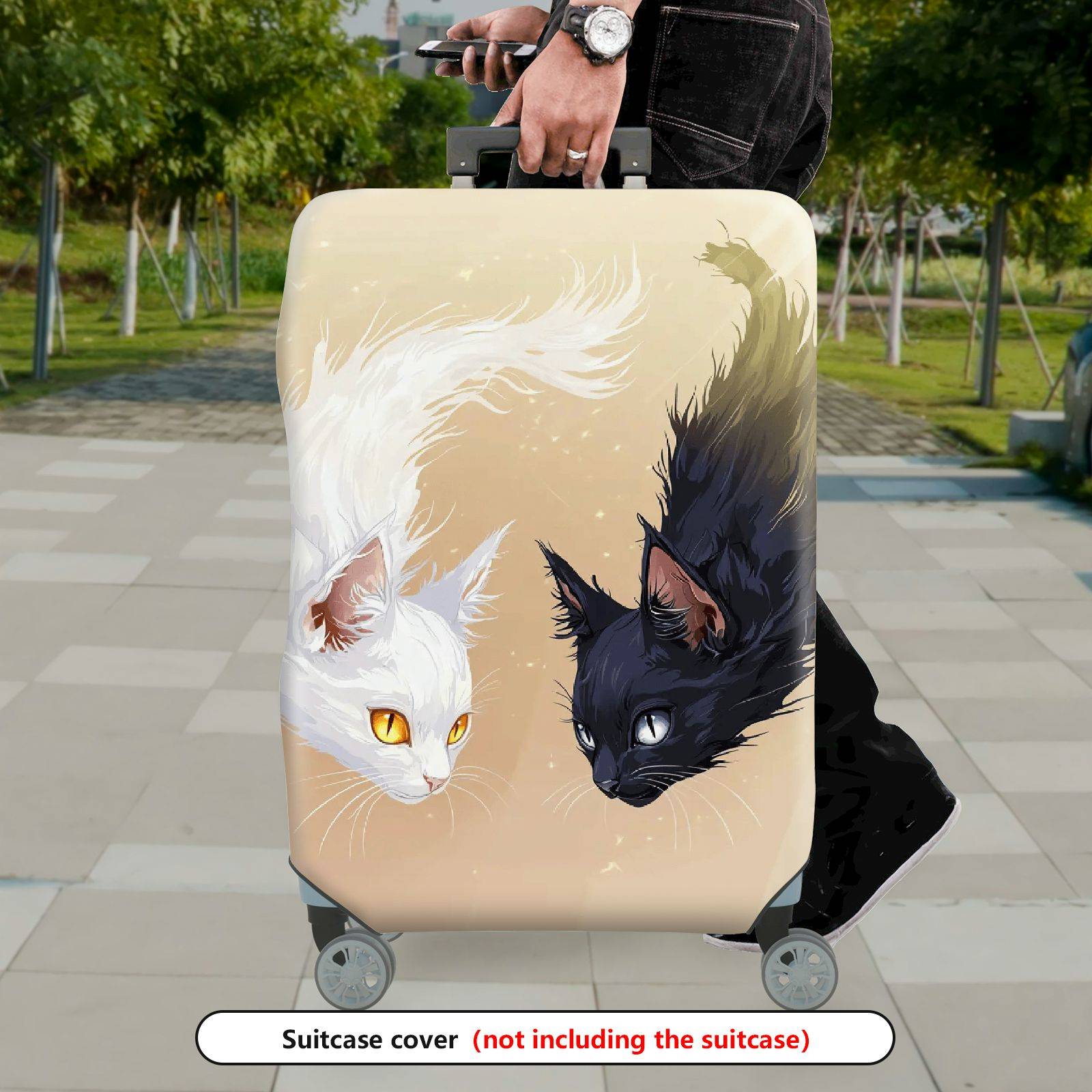 1-Piece Black White Cat Animal Artistic Fantasy  Suitcase Luggage Cover, Stretch Protective Sleeve