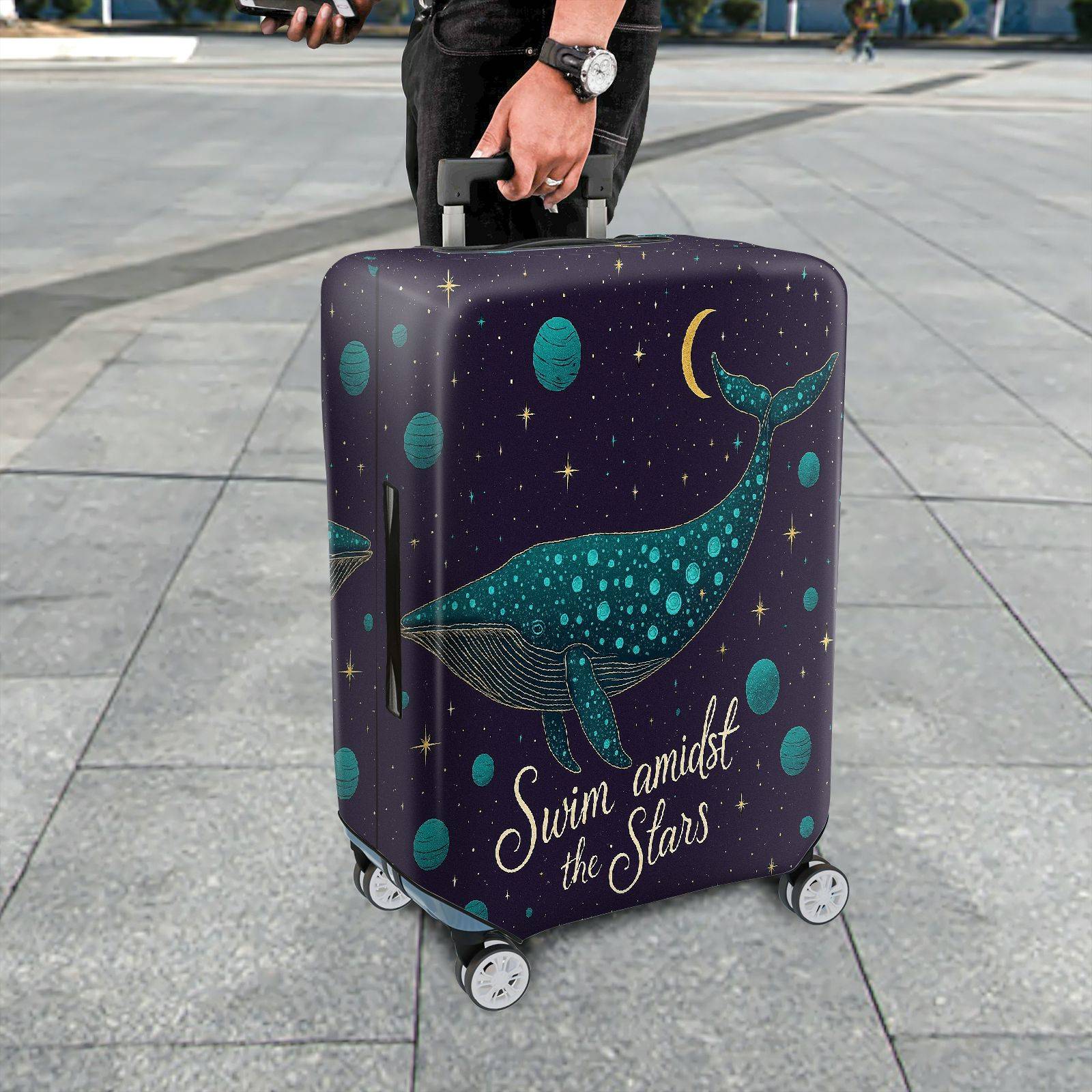 1-Piece Whale Cosmic Starry Night Fantasy Dreamy Mystical  Suitcase Luggage Cover, Stretch Protective Sleeve