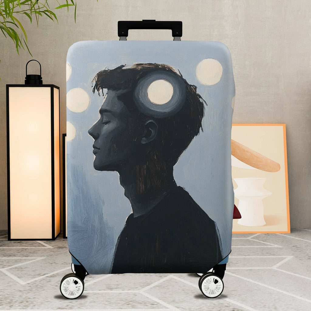1-Piece Abstract Silhouette Light Circles Blue Modern Artistic  Suitcase Luggage Cover, Stretch Protective Sleeve