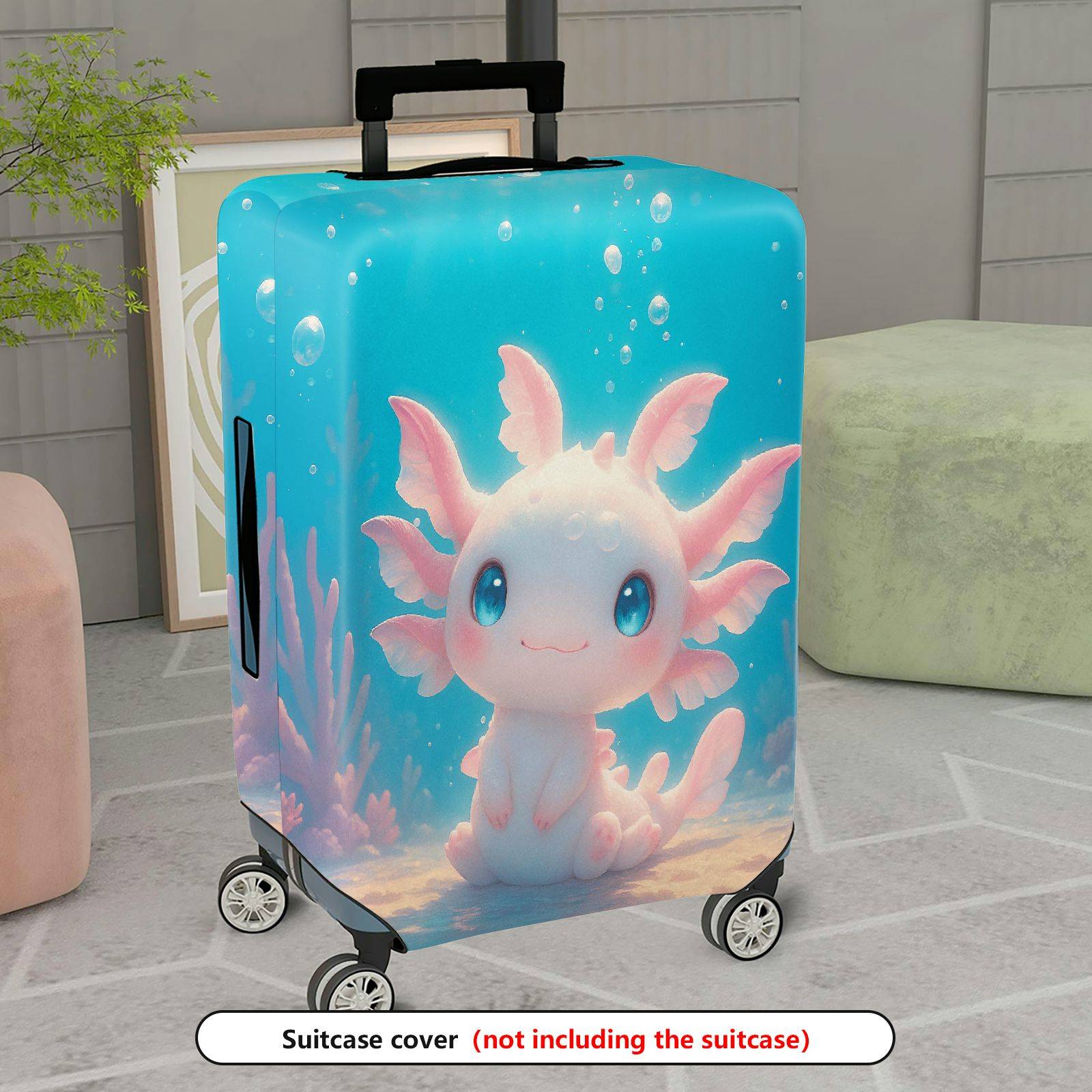 1-Piece Cute  Axolotl Coral Ocean Aqua Fantasy  Suitcase Luggage Cover, Stretch Protective Sleeve
