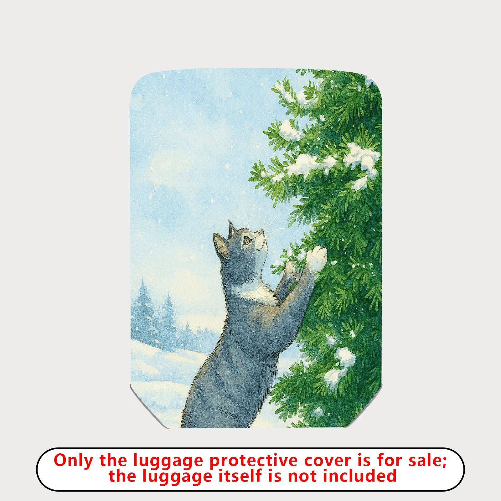 1-Piece Cat Winter Snow Christmas Tree Holiday  Suitcase Luggage Cover, Stretch Protective Sleeve