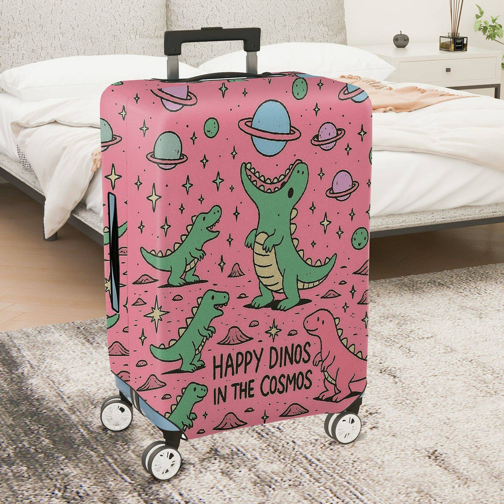 1-Piece Happy Dinosaur Cosmic Pink Fun  Space  Suitcase Luggage Cover, Stretch Protective Sleeve