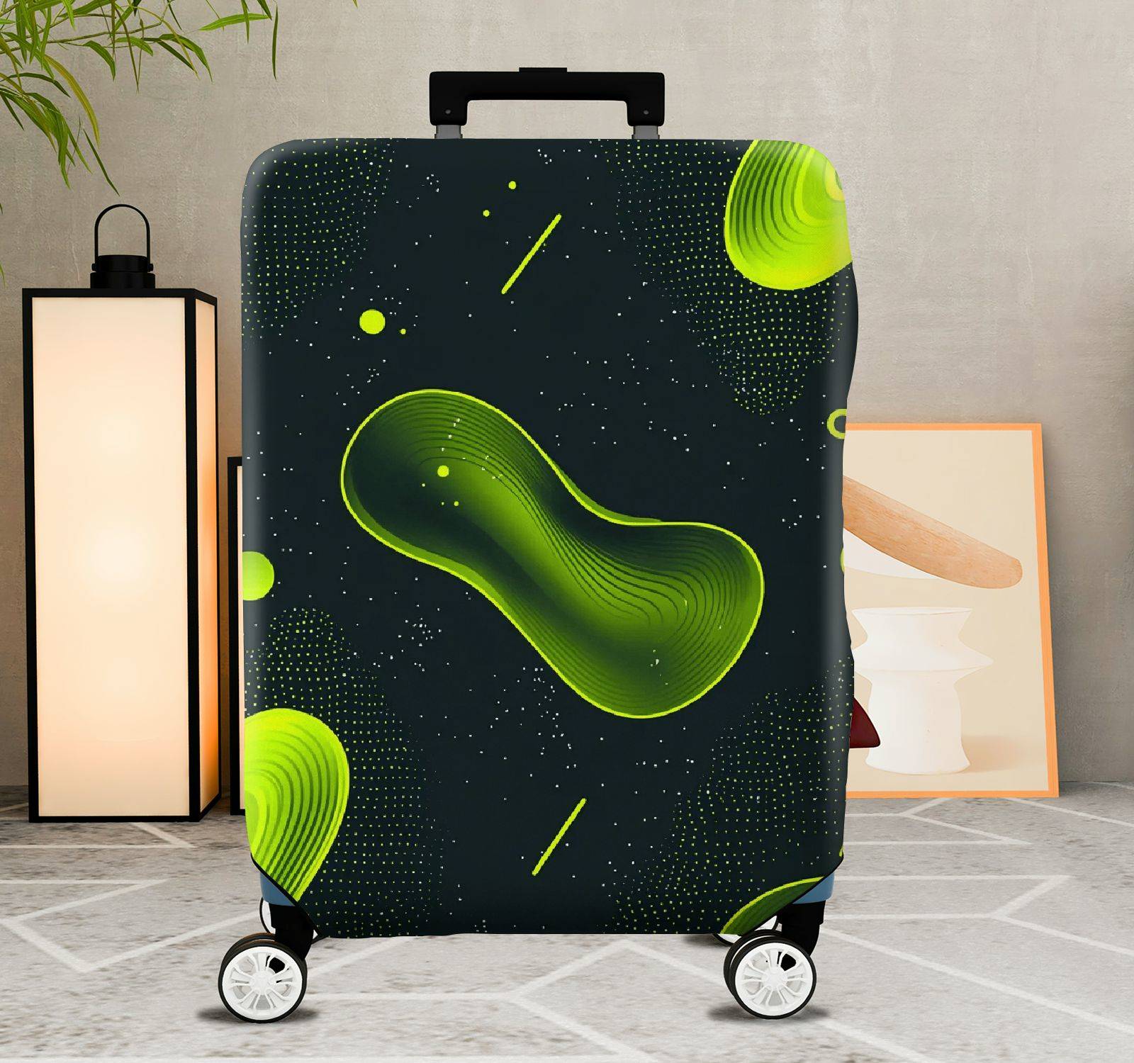 1-Piece Green Abstract  Pattern Cosmic Artistic Travel  Suitcase Luggage Cover, Stretch Protective Sleeve